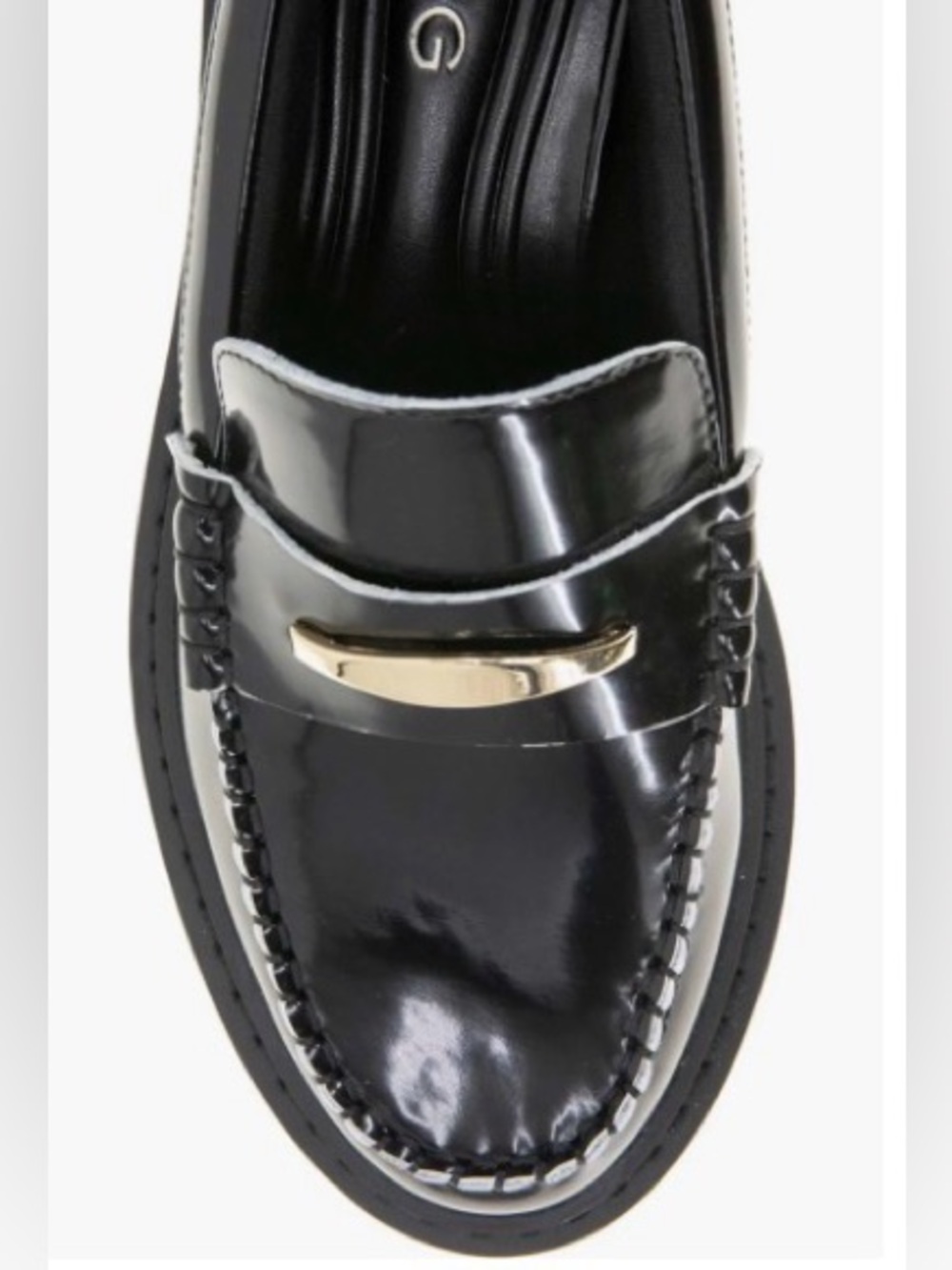 BCBG Black Patent Leather Laney Lug Penny Loafers with Gold Vamp Buckle Preppy - Picture 15 of 16